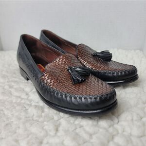 Vintage Cole Haan Country Women’s 8.5B Woven Leather Tassel Loafers Black Brown